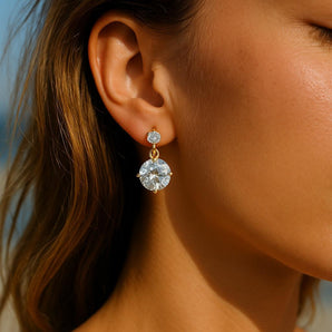 18K Gold Plated Chunky Dangle Stud Earrings for Women – Oversized Gold over Brass Earrings with Zircon Stone – Hypoallergenic, Non Tarnish Statement Jewelry Gift for Her by Malibu Sunday