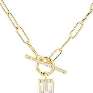 Malibu Sunday Gold Toggle Necklace – 18K Gold Plated Necklace with Rectangle Pendant & Sparkling Zircon, Hypoallergenic Jewelry for Women