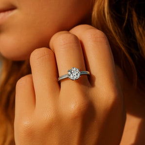 Malibu Sunday Solitaire Round Diamond CZ Engagement Ring, 2 Carat, Four Prong Setting