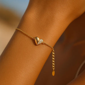 Malibu Sunday 18k Gold Plated Dainty Heart Bracelet, CZ and Lobster Clasp