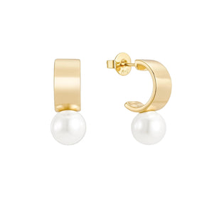 Golden Pearl Charm Hoops