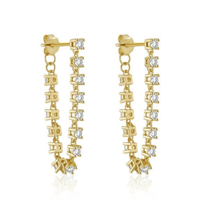 18k Gold Dangle Earrings for Women - Gold Plated Brass Diamond Earrings Layered Dangling with Tassels for Women Hypoallergenic Non Tarnish