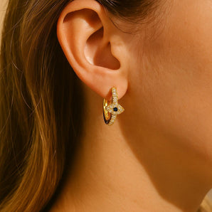 Malibu Sunday Evil Eye Huggie Earrings - 18K Gold Plated Earrings for Women with White & Dark Blue Zircon - Stylish Earrings for Women Made from Gold Over Brass with a Secure Huggie Clasp