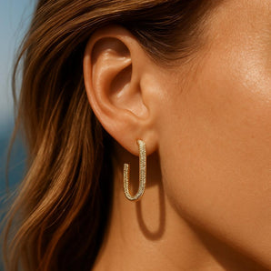 Malibu Sunday 18k Gold Squoval Hoop Earrings - Gold Plated Hoops Earrings, Zircon, Sterling Silver, Cubic Zirconia, Hoops Earrings for Women Non Tarnish Hypoallergenic