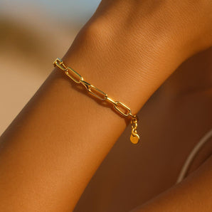 Malibu Sunday Dainty Paperclip Bracelet, Gold Plated, 7 Inches, Adjustable