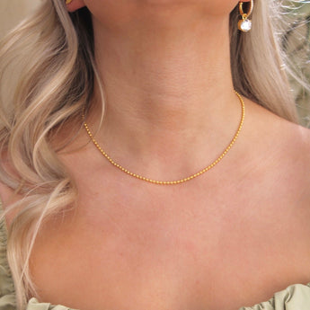 Jaden Mini Beaded Chain Necklace - Minimalist, Dainty, Layering Necklace, 18k Gold Plated, Gold Chain, Adjustable, Non Tarnish, Gold Necklace, Tiny Ball Chain Necklace