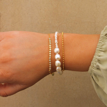 Skyline Bracelet Set of 3 | 18k Gold Plated Pearls Diamond Zircon Stones Tennis Bracelet Pearl Bracelet Beaded Bracelet for Women