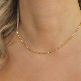 Jaden Mini Beaded Chain Necklace - Minimalist, Dainty, Layering Necklace, 18k Gold Plated, Gold Chain, Adjustable, Non Tarnish, Gold Necklace, Tiny Ball Chain Necklace