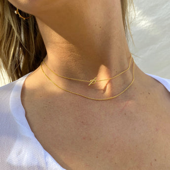 Harper Double Chain Toggle Necklace - 18k Gold Plated Necklace, Dainty Necklace