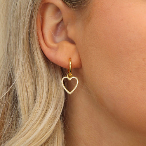 Bailey Heart Huggie Hoop Earrings - 18k Gold Plated with Zircon, Dainty Gold Heart Necklace for Women 