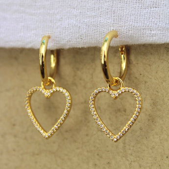 Bailey Heart Huggie Hoop Earrings - 18k Gold Plated with Zircon, Dainty Gold Heart Necklace for Women 