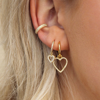 Bailey Heart Huggie Hoop Earrings - 18k Gold Plated with Zircon, Dainty Gold Heart Necklace for Women 