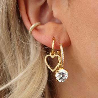 Bailey Heart Huggie Hoop Earrings - 18k Gold Plated with Zircon, Dainty Gold Heart Necklace for Women 