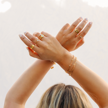 Amber Signet Ring - Chunky Gold Signet Ring with Zircon 